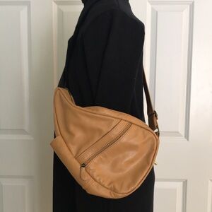 AmeriBag Tan Camel Leather Crossbody Bag Multiple Pockets